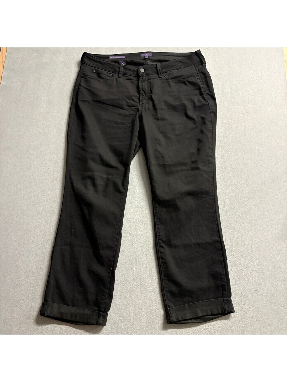 NYDJ Sylvia Relaxed Boyfriend Jeans Womens 14 Black Lift Tuck Stretch Denim